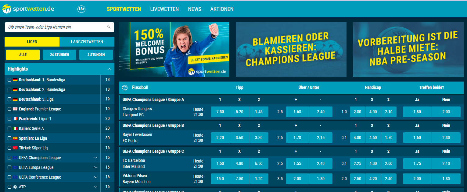 Das Webportal des Wettanbieters Sportwetten.de.
